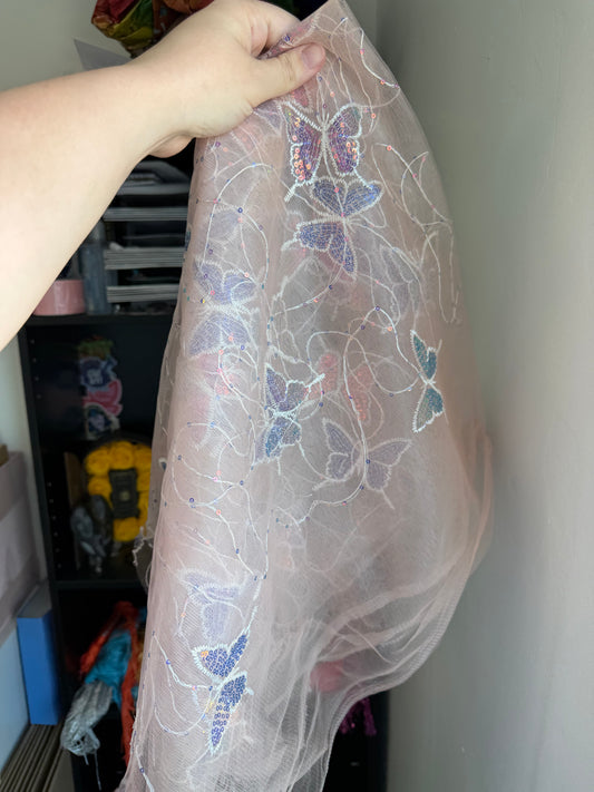 1YD EMBROIDERED BUTTERFLY MESH