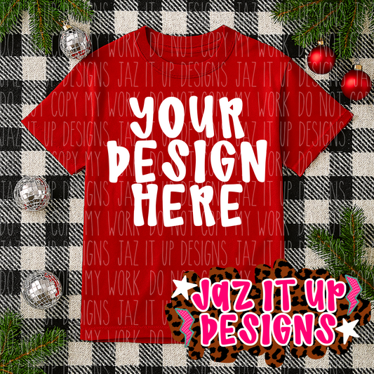 RED SHORT SLEEVE T-SHIRT CHRISTMAS MOCKUP